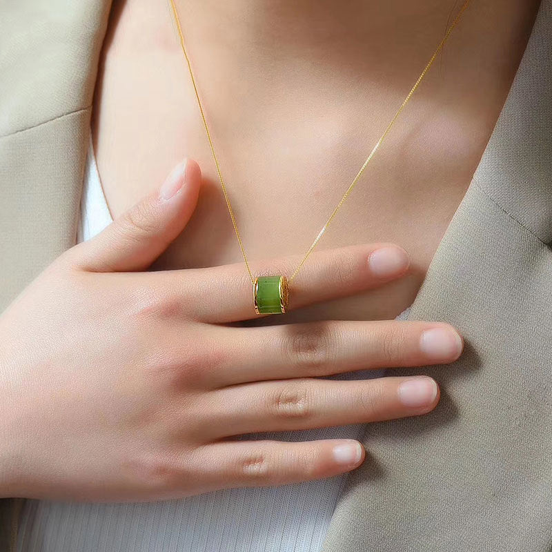 Round Cyan Jade Luck Necklace Pendant