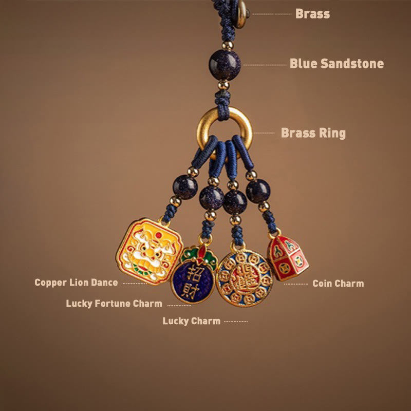 Nothing to Be Superstitious Dancing Lion Copper Wealth Key Chain