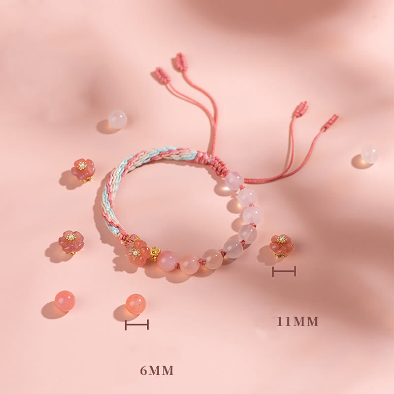 Natural Gradient Agate Reincarnation Knot Peach Blossom Wealth Luck Handmade String Bracelet
