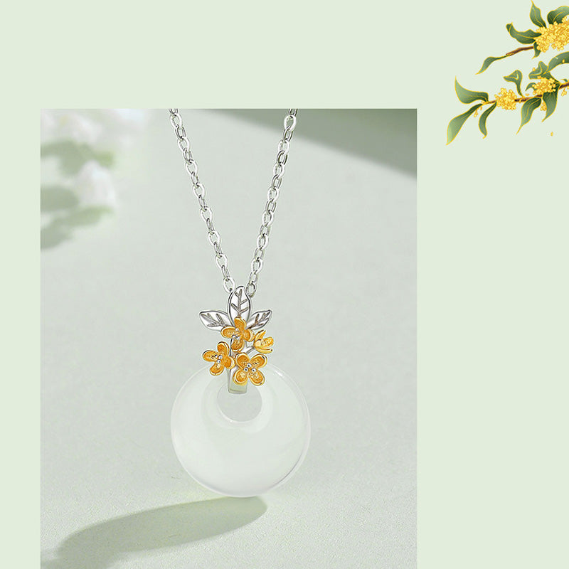 925 Sterling Silver Round Chalcedony Twelve Months Flower Harmony Necklace Pendant