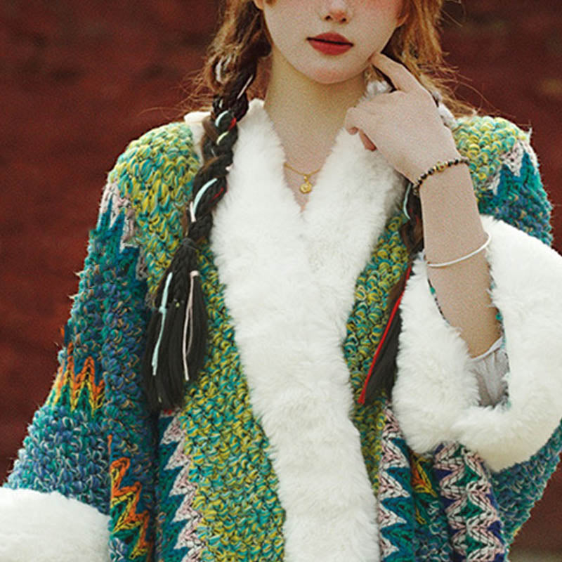 Tactile Striped Knitted Travel Meditation Tibetan Shawl