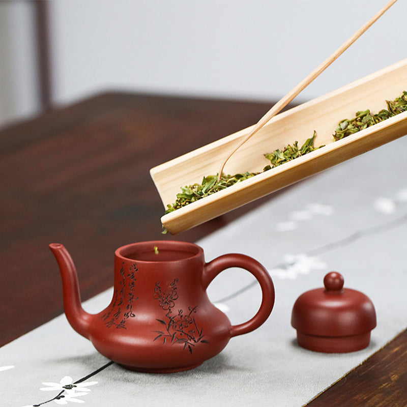 Vintage Bamboo Peach Blossom Purple Clay Kung Fu Teapot