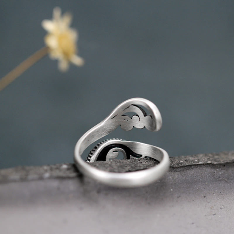 925 Sterling Silver Koi Fish Water Ripple Adjustable Ring