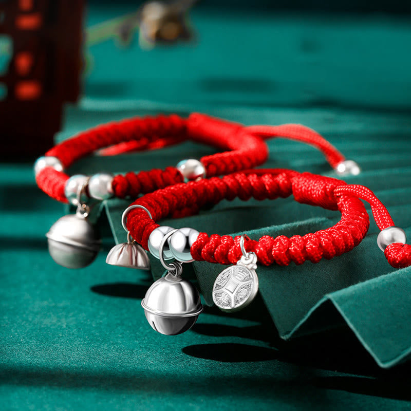 925 Sterling Silver Handmade Fu Character Lucky Money Bag Chinese Lock Charm Bell Lotus Copper Coin King Kong Knot Braided Kids Bracelet