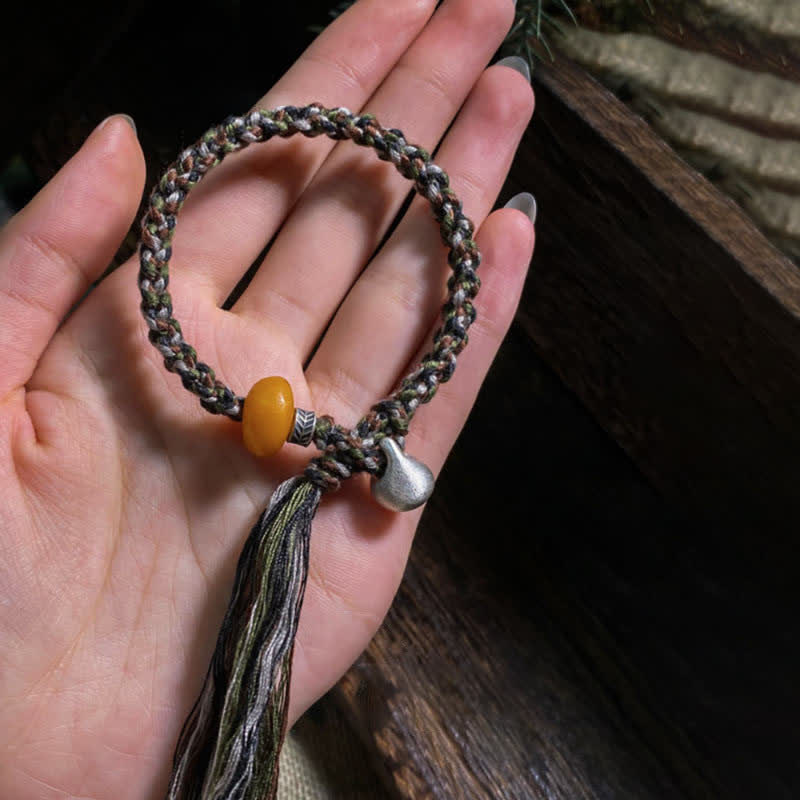 Handmade 990 Sterling Silver & Amber Steelyard Weight Tibetan Style Bracelet