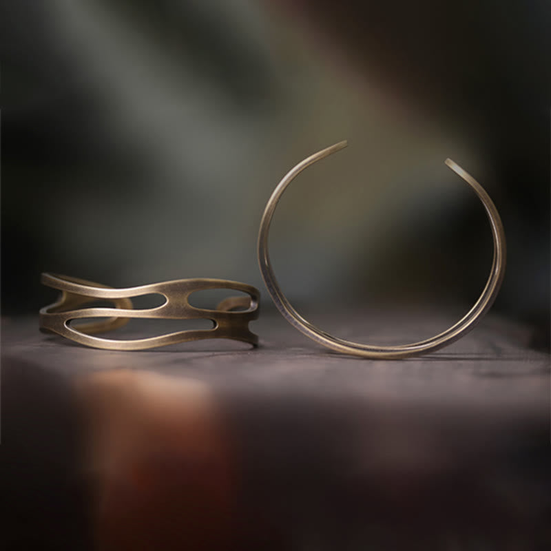 Vintage Curved Copper Brass Wealth Adjustable Cuff Bracelet Bangle