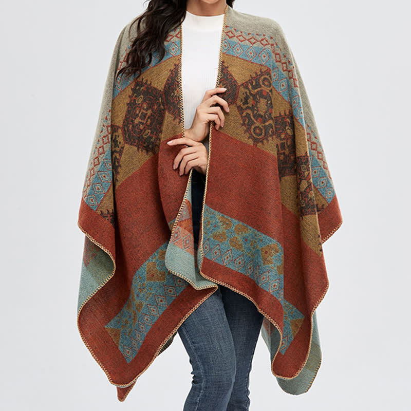 Tibetan Shawl Diamond Pattern Winter Warm Cloak Scarf