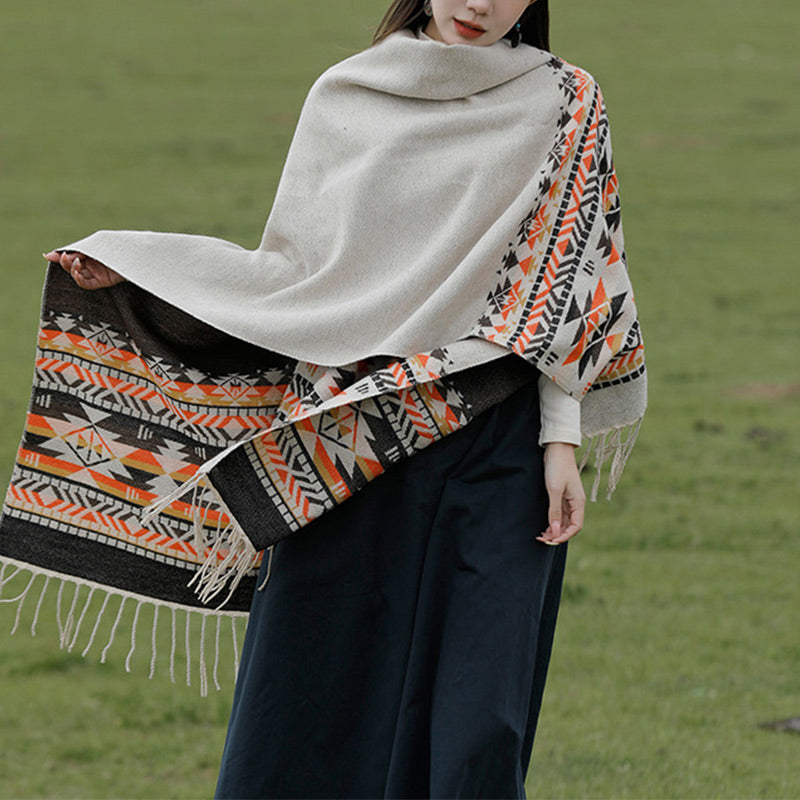 Tibetan Shawl Colorful Geometry Winter Cozy Travel Scarf Wrap