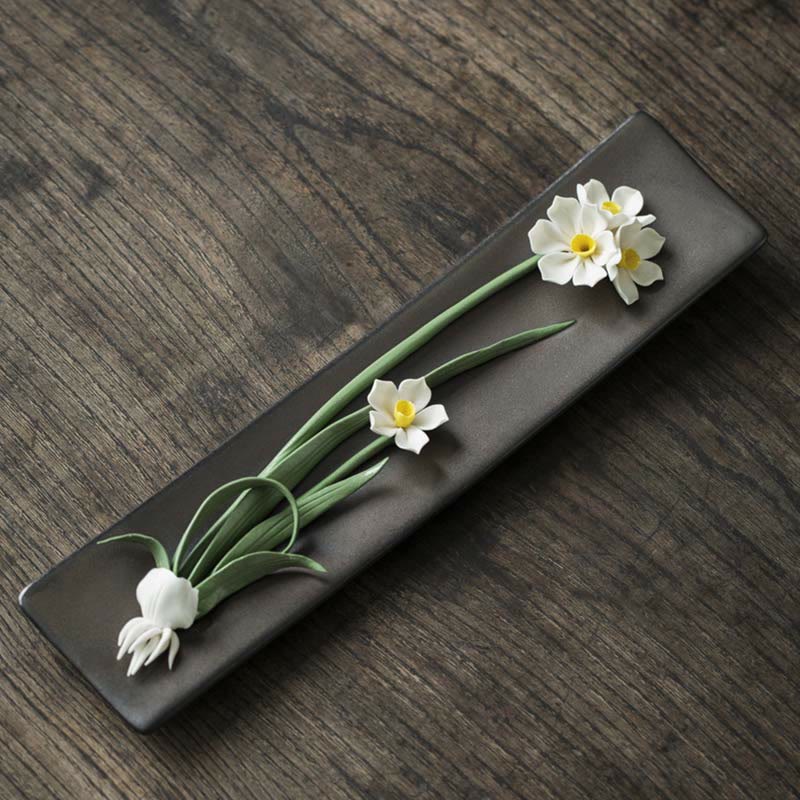 Zeniora Ceramic Incense Burner with Peony & Lotus Motifs for Mindful Ambiance