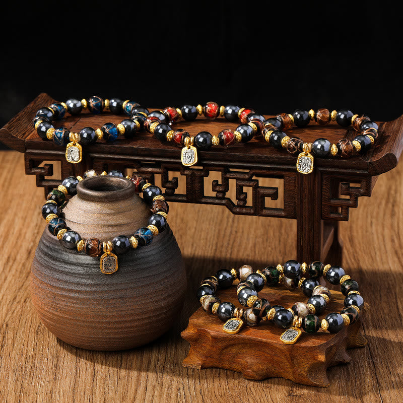 Tibetan Zakiram Goddess of Wealth Liuli Glass Incense Ash Porcelain Bead Luck Bracelet