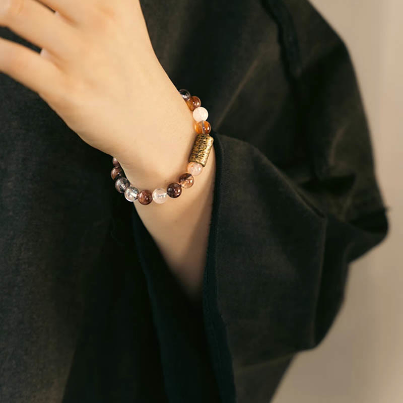 White Crystal Red Hematoid Quartz Gold Rutilated Quartz Purple Phantom Protection Bracelet