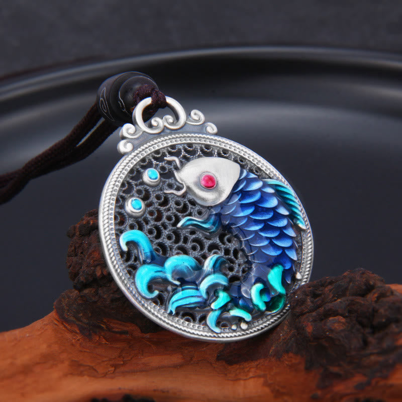 999 Sterling Silver Luck Koi Fish Success Prosperity Necklace Pendant
