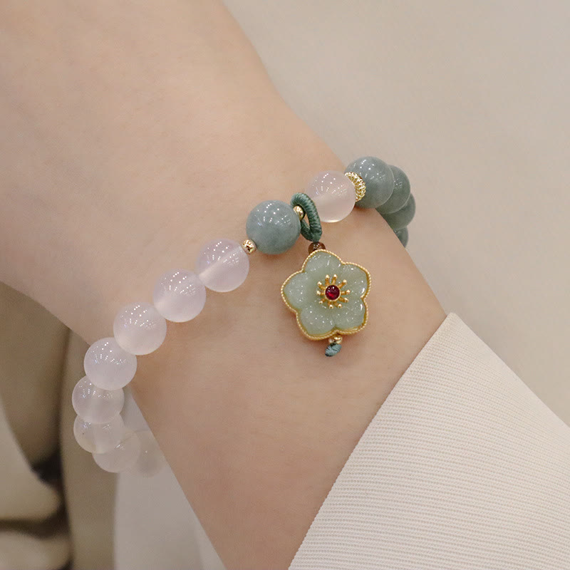 White Agate Jade Lotus Flower Peace Buckle Protection Bracelet