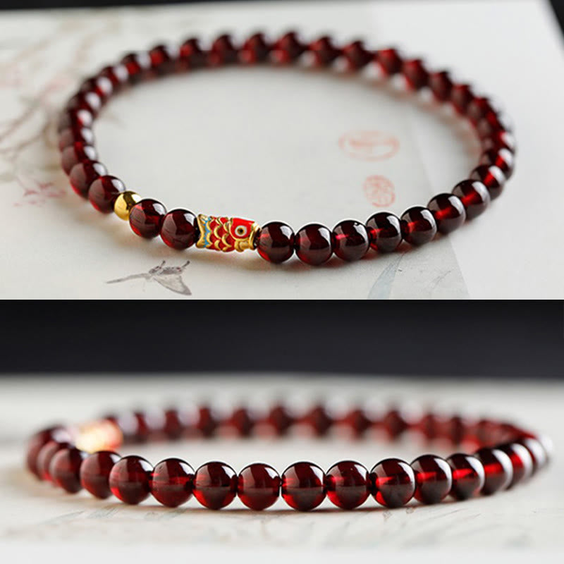 999 Gold Koi Fish Natural Garnet Protection Bracelet