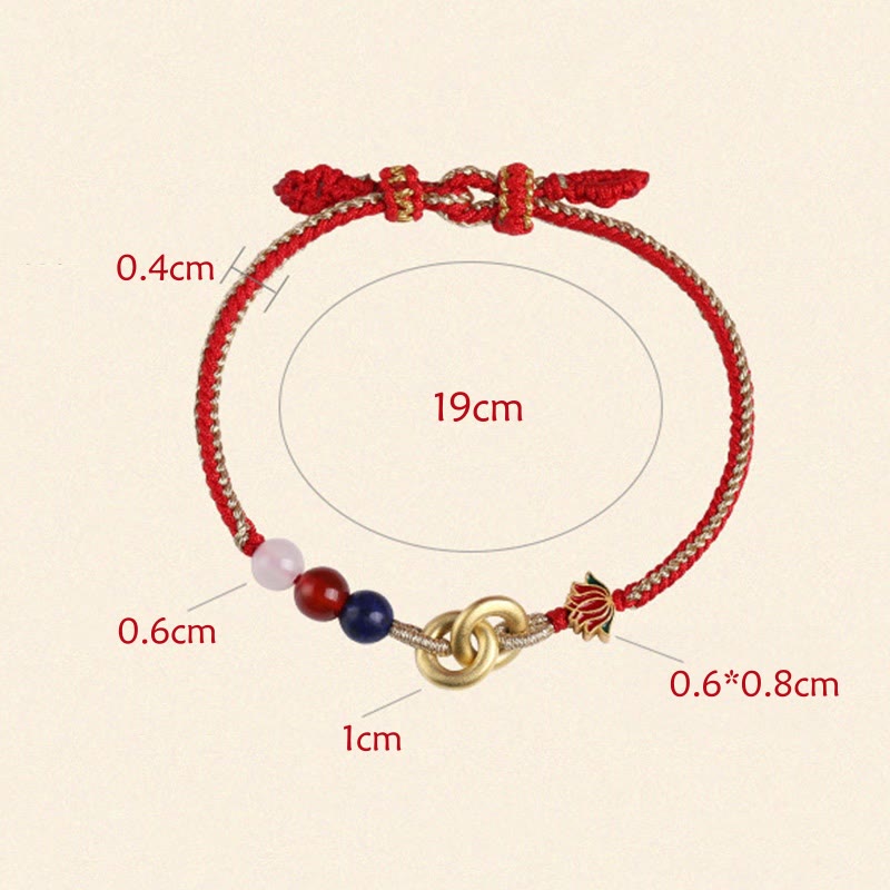 925 Sterling Silver Double Ping An Kou Lotus Jade Red String Bracelet