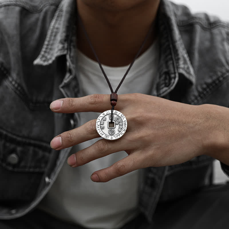 Handmade Sterling Silver & Copper Bagua Yin Yang Chinese Coin Pendant Necklace