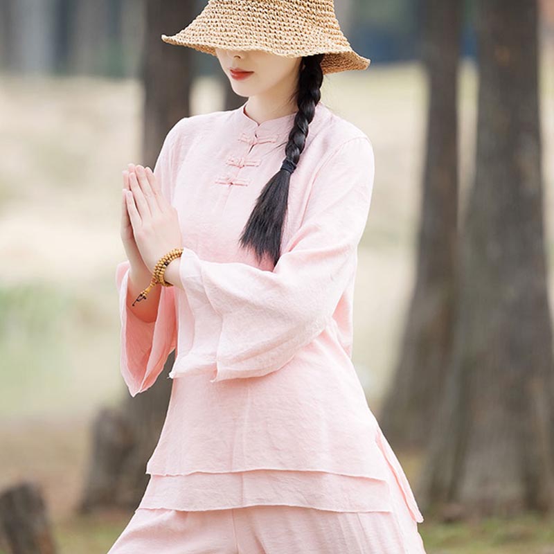 Handcrafted Cotton Linen Relaxed Meditation Tai Chi Two-Piece Set