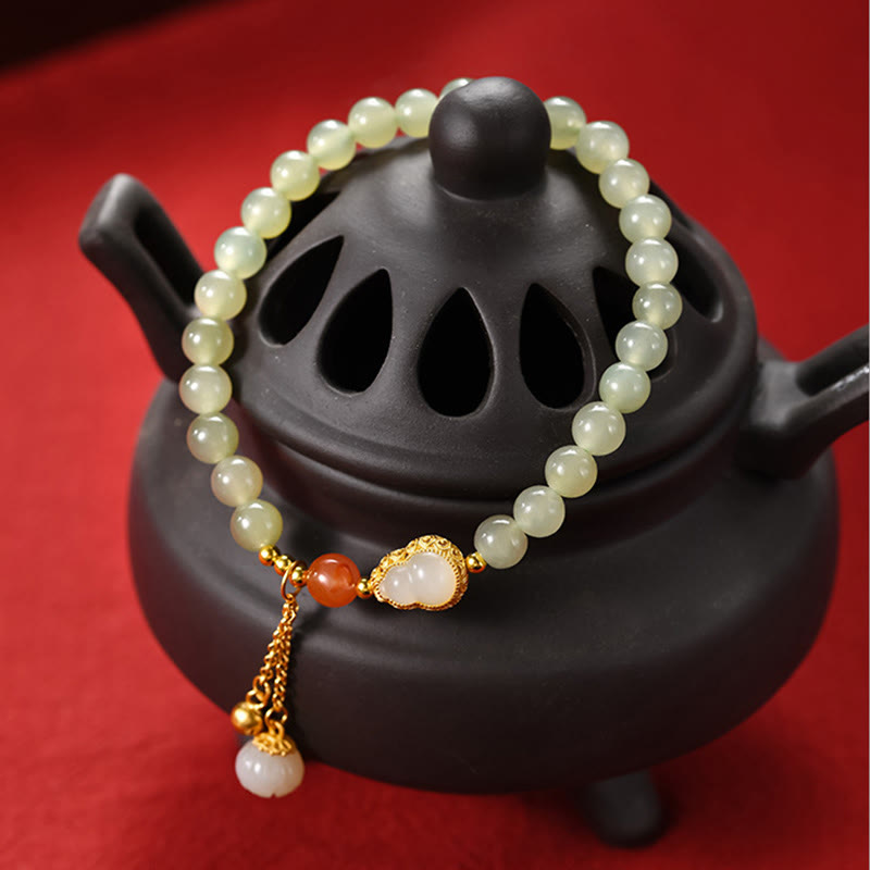 925 Sterling Silver Hetian Jade Lotus Gourd Bracelet