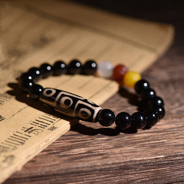 Tibetan Natural Nine-Eye Dzi Bead Wealth Power Bracelet