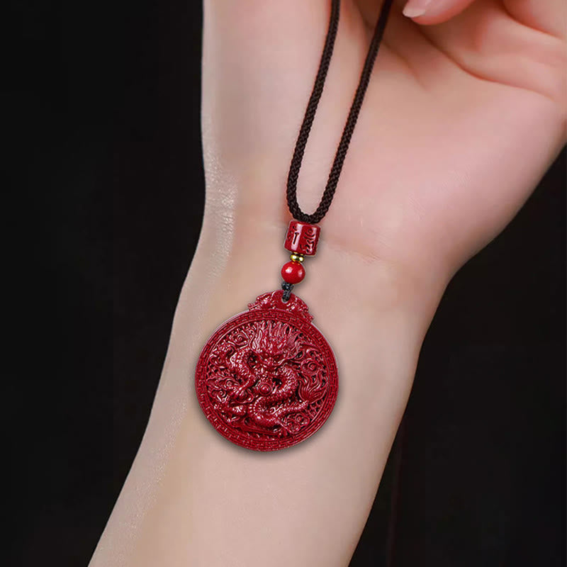 Year of the Dragon Natural Cinnabar Dragon Protection Necklace Pendant
