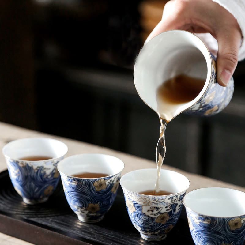 Vintage Ocean Sea Waves Ceramic Teacup Tea Cups