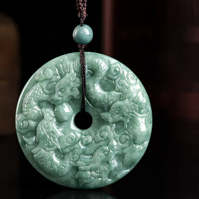 Year of the Dragon Natural Jade Nine Dragons Peace Buckle Protection Necklace Pendant