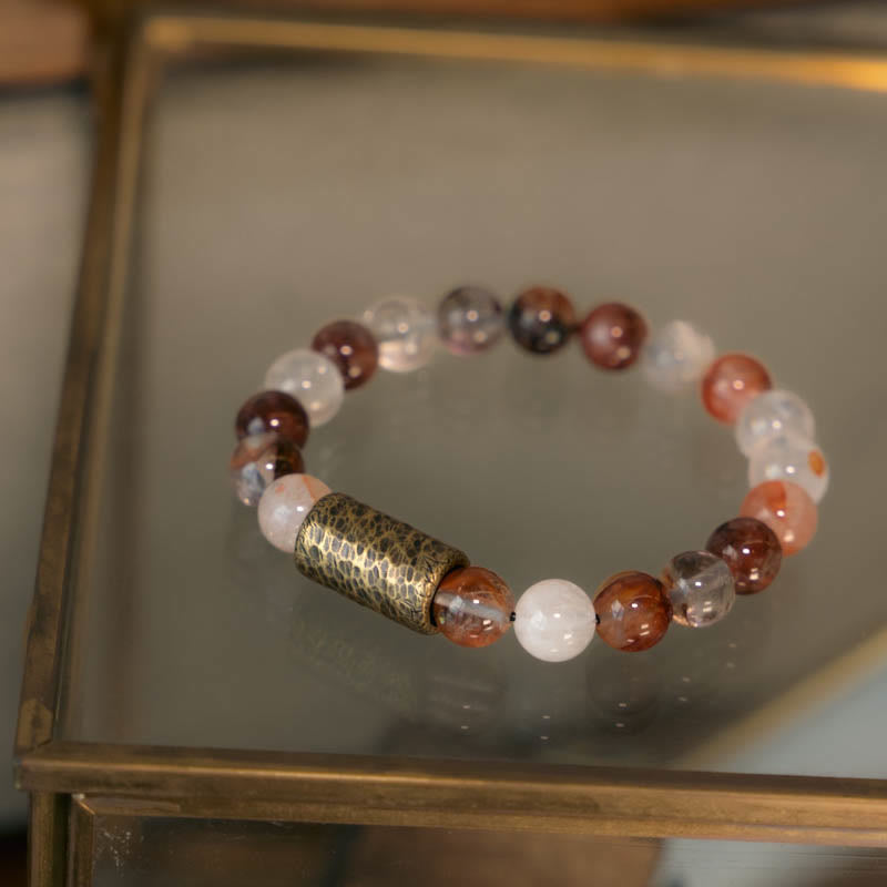 White Crystal Red Hematoid Quartz Gold Rutilated Quartz Purple Phantom Protection Bracelet