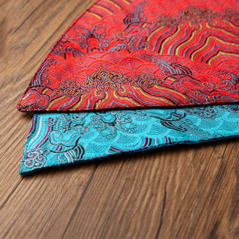 Vintage Sea Wave Bamboo Plum Blossom Embroidered Cup Mat Pad Tea Cup Coaster Kung Fu Tea Mat