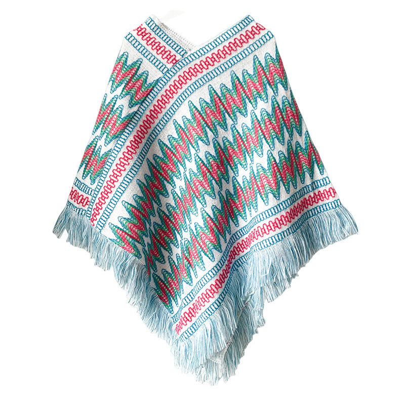 Tibetan Shawl Striped Knitted Tassels Pullover Winter Cozy Travel Scarf Wrap