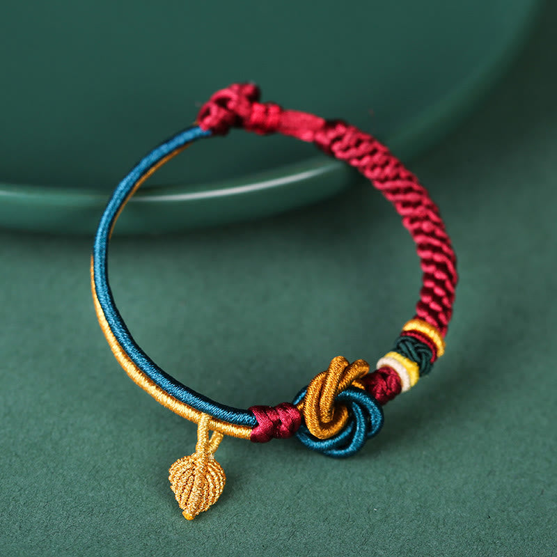 Handmade Tibetan Endless Knot Leaf Charm Cord Bracelet