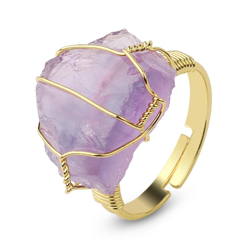 Natural Crystal Gemstone Amethyst Adjustable Ring