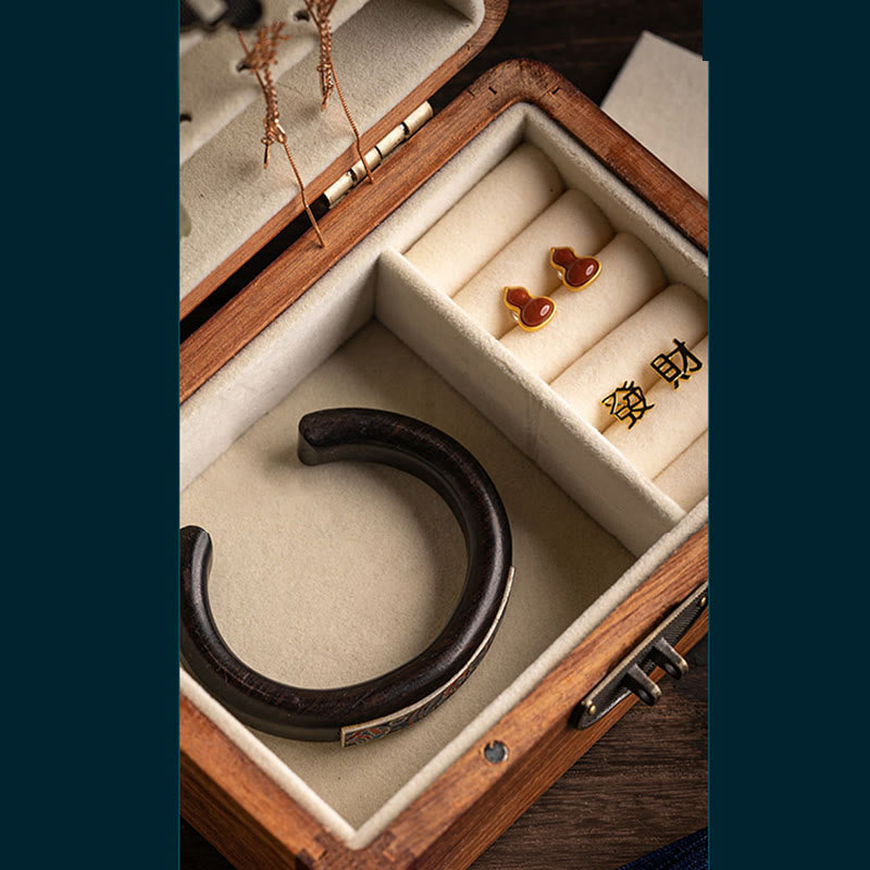 Retro Handmade Floral Rosewood Lockable Jewelry Storage Box & Keepsake Organizer