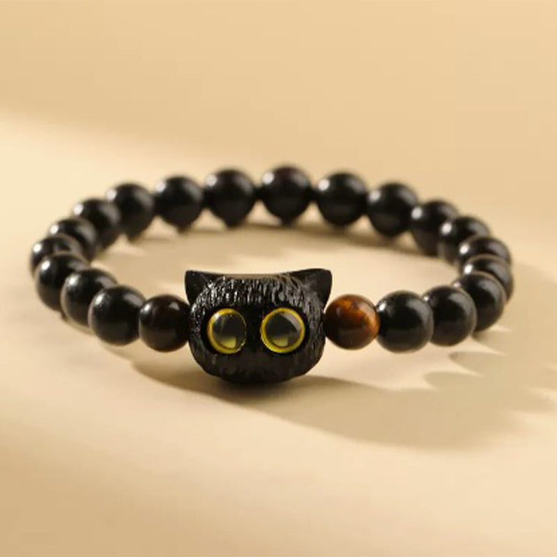 Cute Ebony Wood Cat Head Pattern Peace Bracelet