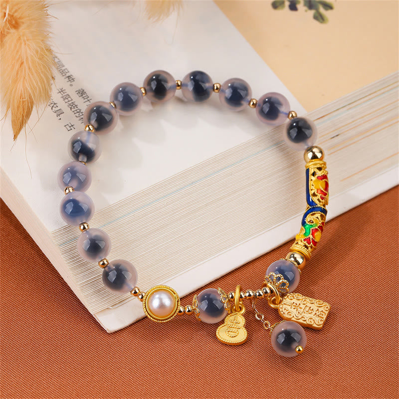 Natural Blue Candy Agate and Copper Amulet Beaded Strength Bracelet