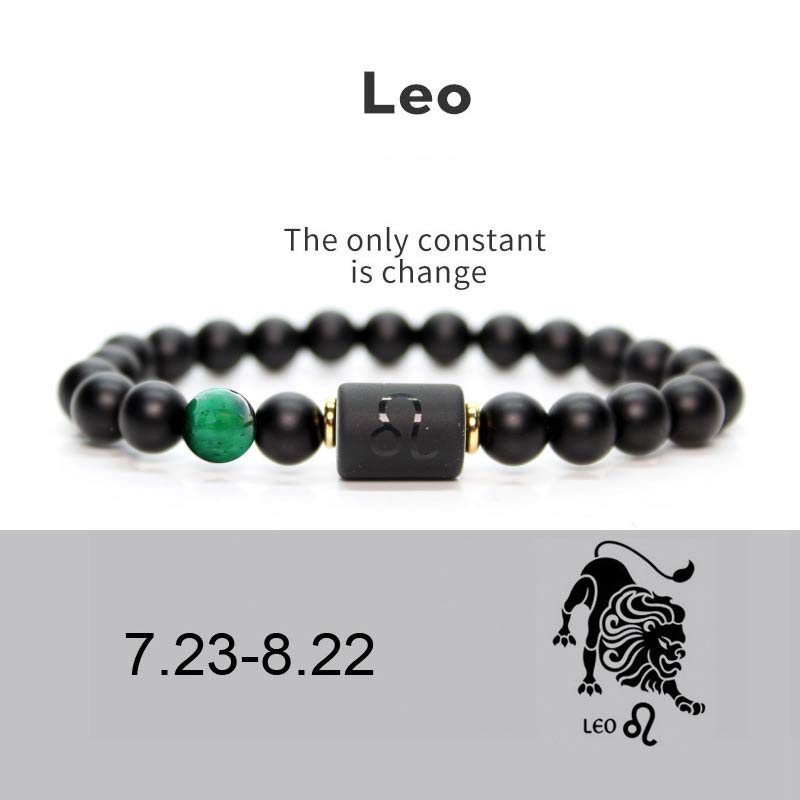 Black Onyx, Tiger Eye, Imperial Jasper & Turquoise Adjustable Zodiac Sign Beaded Bracelet