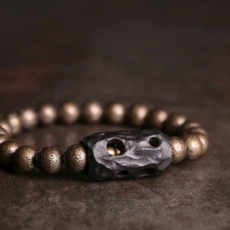 Ebony Wood, Brass, and Copper Beaded Bracelet