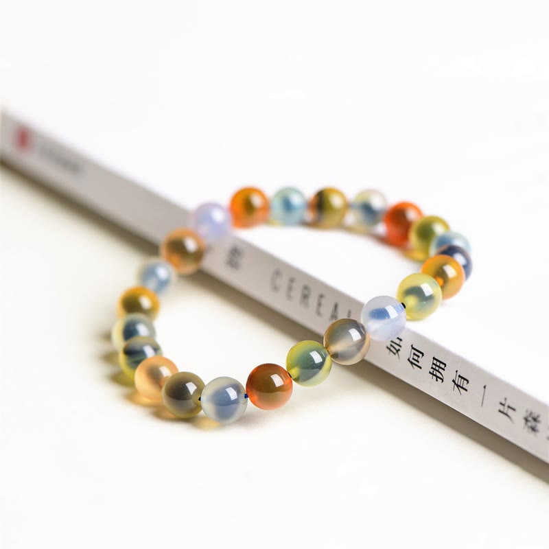 Natural Polished Candy Agate Round Bead Energy Bracelet