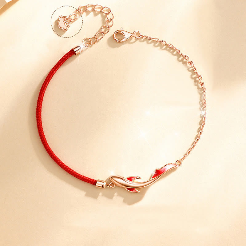 925 Sterling Silver Luck Koi Fish Lotus Star Braided Red String Bracelet