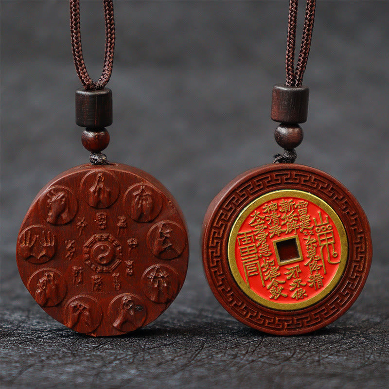 Lightning Struck Jujube Wood Yin Yang Bagua Mountain Ghosts Spend Money Protection Necklace Pendant