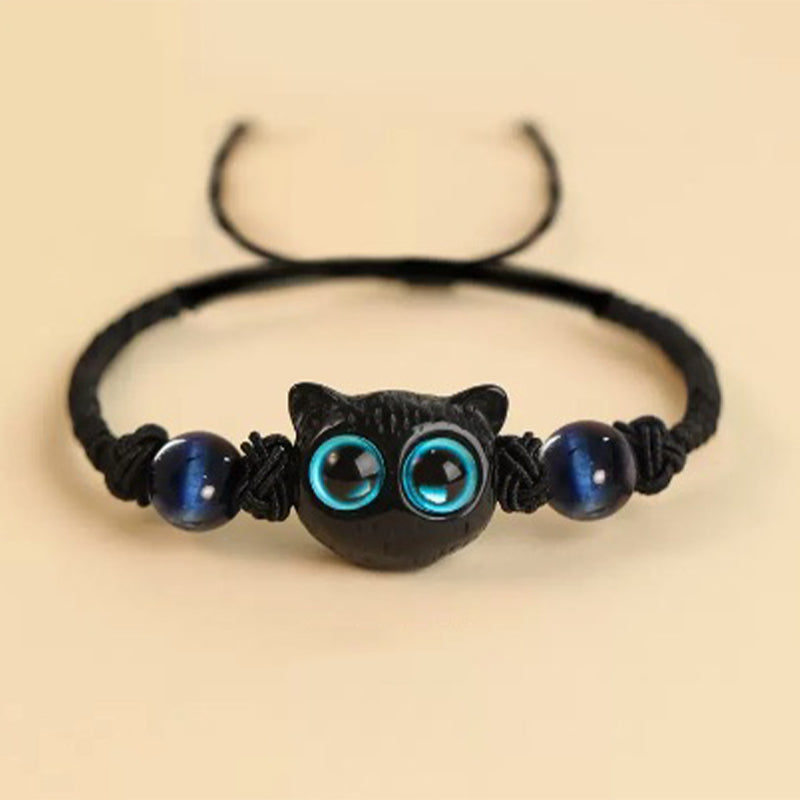 Cute Ebony Wood Cat Head Pattern Peace Bracelet