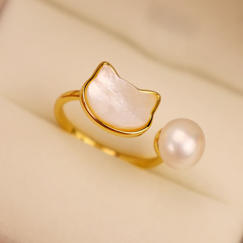 Natural Pearl Copper Cat Healing Necklace Pendant Earrings