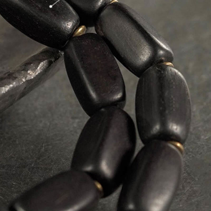 Tibet Ebony Wood Dzi Bead Copper Balance Double Wrap Bracelet