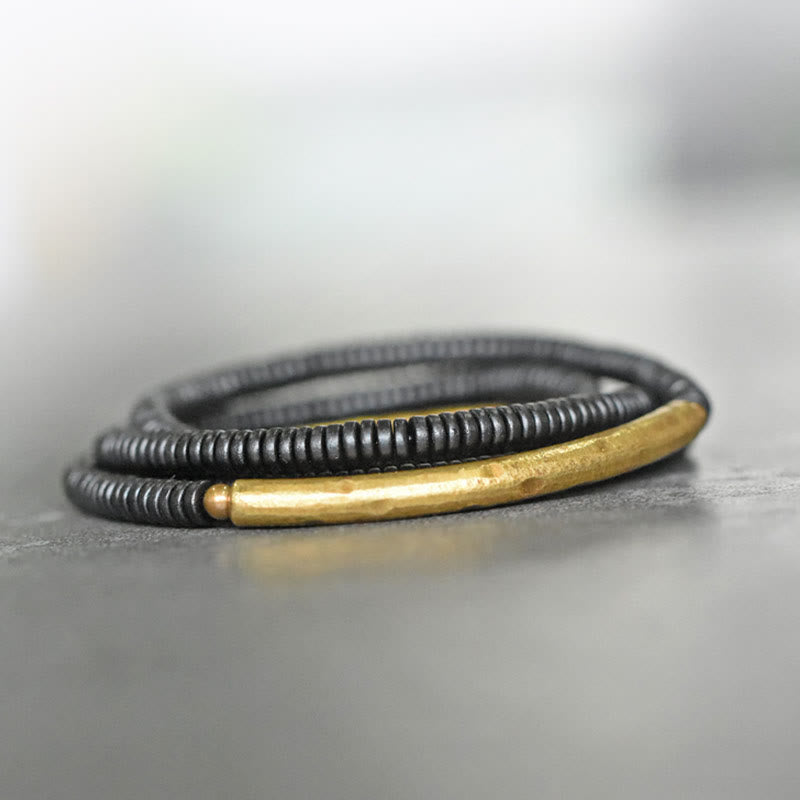 Ebony Wood Brass Copper Balance Multilayered Bracelet