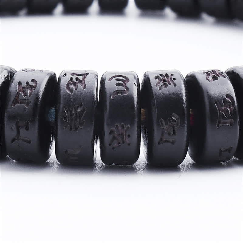 Handmade Engraved Om Mani Padme Hum Coconut Shell Bead Tibetan Bracelet