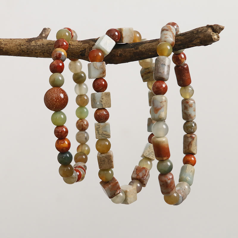 Natural Imperial Sea Sediment Jasper and Agate Beaded Stone Bracelet