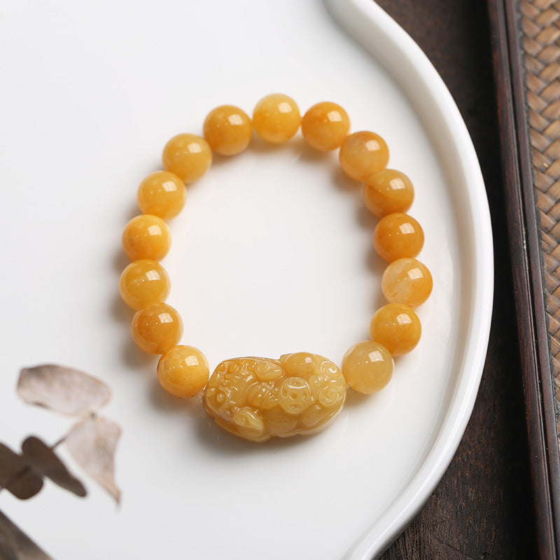 Golden Silk Jade Pixiu Wealth Bracelet