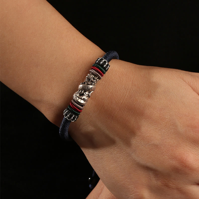 Handmade 925 Sterling Silver Year Of The Dragon Auspicious Dragon Luck Rope Bracelet