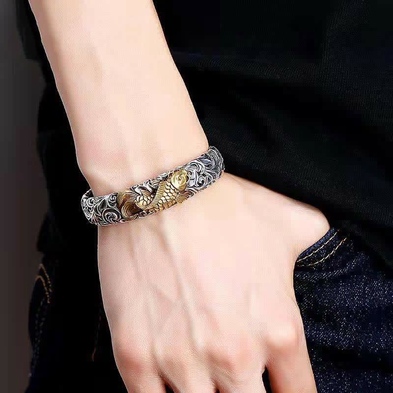 Koi Fish Grass Pattern Prosperity Wealth Bracelet Bangle