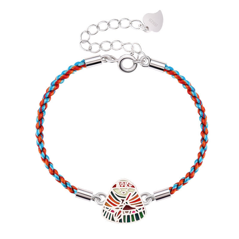 Handcrafted 925 Sterling Silver Zongzi Pattern Multicolored Red String Bracelet