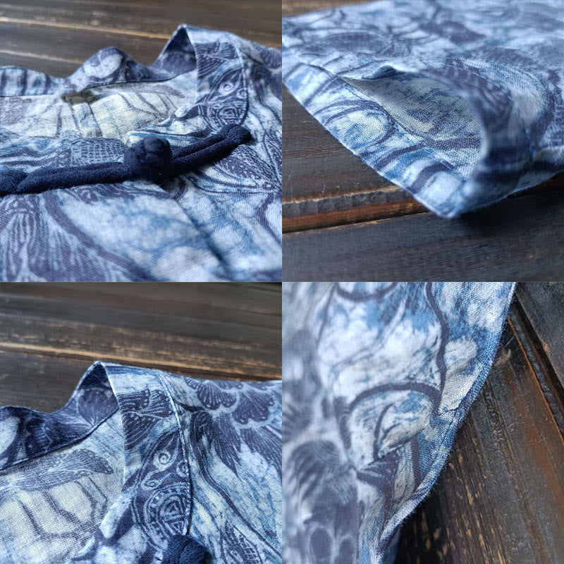 Ramie Linen Floral Stand Collar Meditation Jacket Shirt